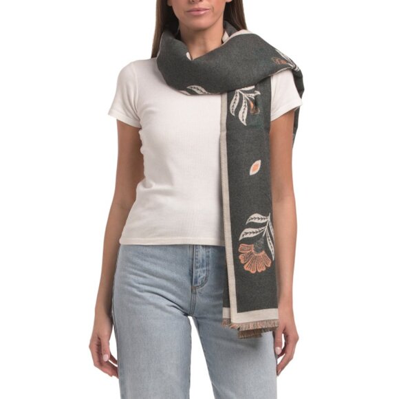 LULLA COLLECTION Grey Floral Print Cold Weather Scarf - Picture 1 of 2